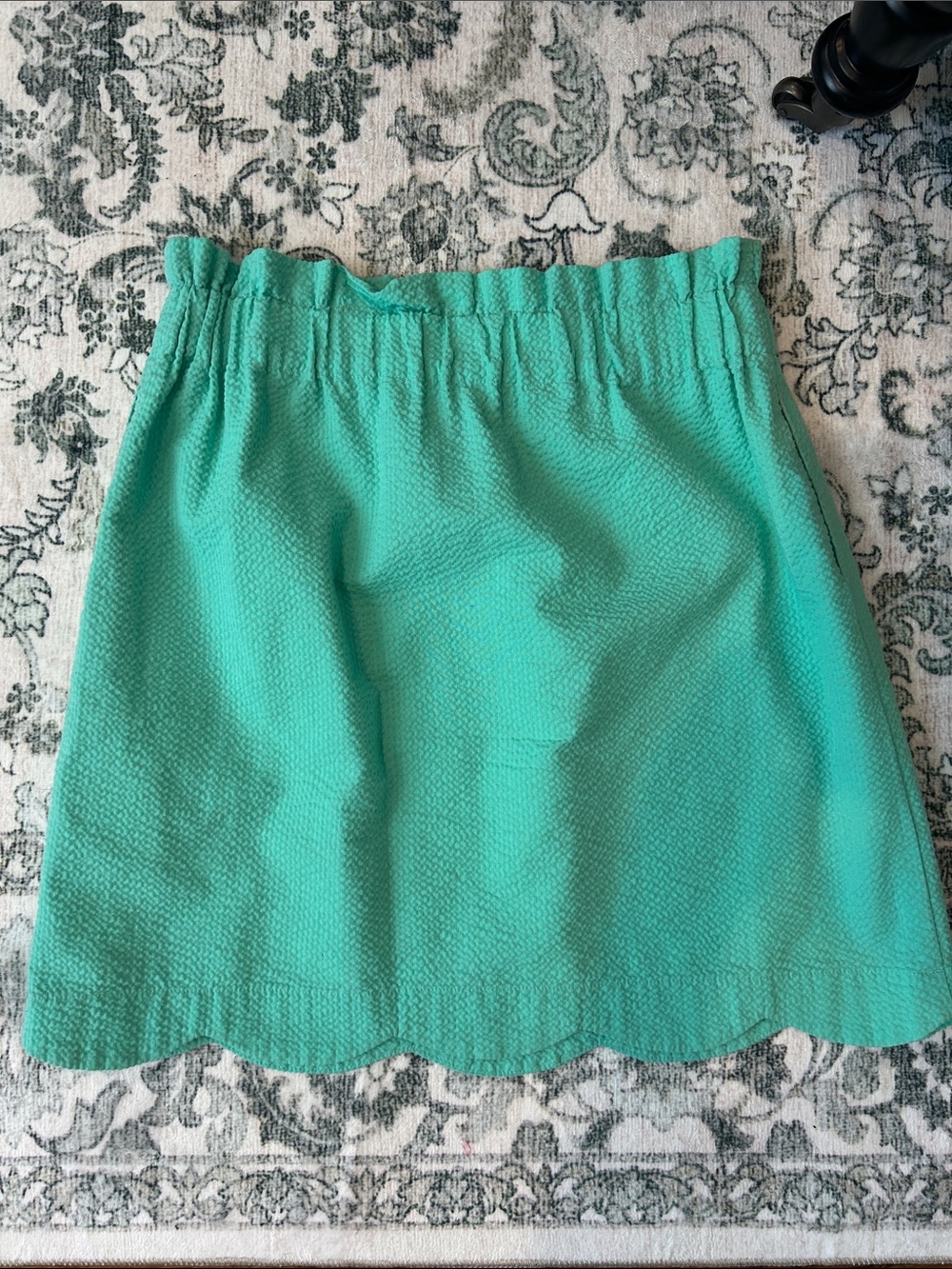 Women’s Scallop Hem A-Line Seersucker Elastic Waist Skirt - Teal Green